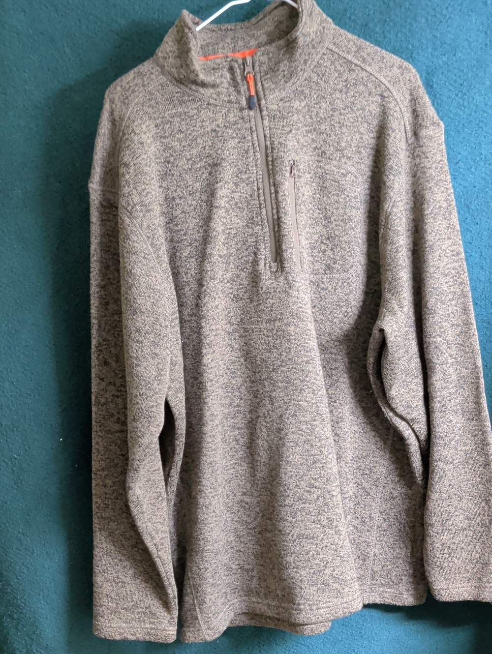 Northcrest Men's Heathered Brown Zip Pullover with Orange Trim